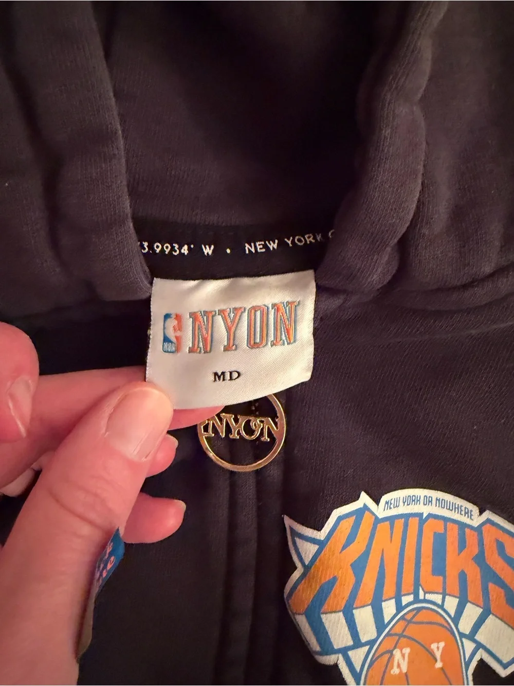Kids Knicks Black Hoodie with Orange Basketball Graphic